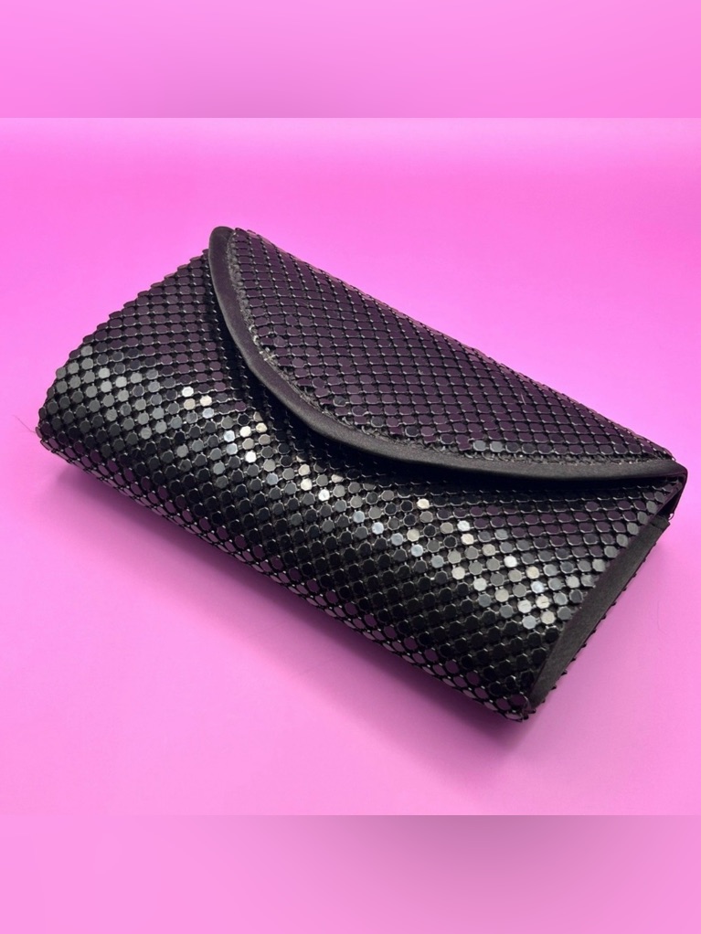 Lulu Townsend Black Mesh Evening Clutch Bag With Detachable Chain Strap